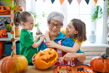 Wall Mural - family preparing for Halloween