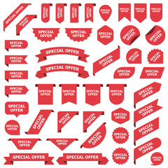 Canvas Print - Big set of red stickers special offer tags, labels and banners