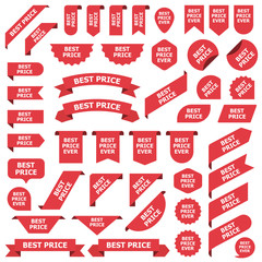 Poster - Big set of red stickers best price tags, labels and banners