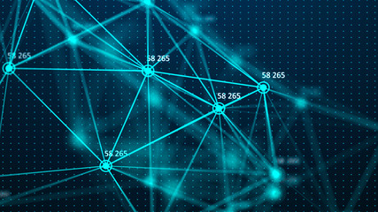 Data technology illustration. Big data digital code. Abstract connection of dots and lines on dark background. 3D