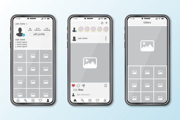 Poster - Mobile app with smartphone mockup photo frames for social media