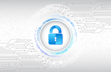 Poster - Data protection privacy concept. Padlock icon and internet technology networking connection. Cyber security internet and networking concept. Abstract circuit board.