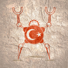 Wall Mural - Cute vintage robot. Robotics industry relative image. Cartoon person. Flag of the Turkey