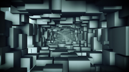 Wall Mural - Corridor of gray cubes 3D render illustration