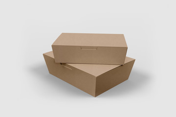 Wall Mural - 3D illustrator Cardboard Carry Box Packaging For Food, Gift Or Other Products. On White Background Isolated. Ready For Your Design