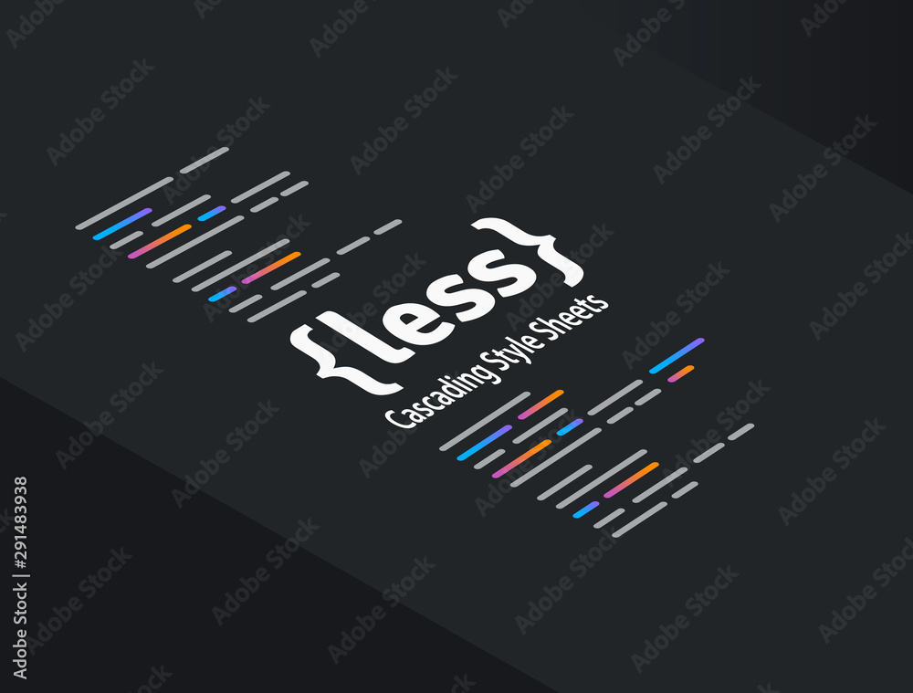 LESS - Leaner Style Sheets the dynamic preprocessor style sheet language coding software technology vector illustration - obrazy, fototapety, plakaty 