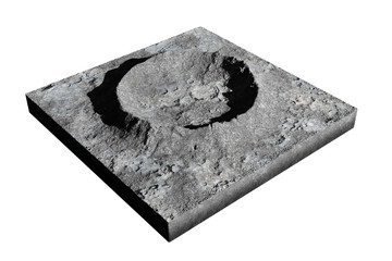 Wall Mural - cross section of crater on the surface of the moon, isolated on white background (3d rendering)