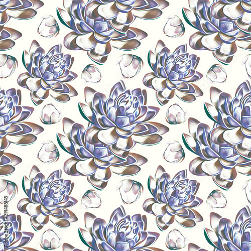 Waterlilies flower seamless pattern.