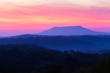 Poster - Scenery of blue mountain and sunrise sky.