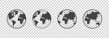 Set Of Transparent Globes. Earth Transparent Style. 3d Icon With Set Transparent Globes Earth. Vector Illustration