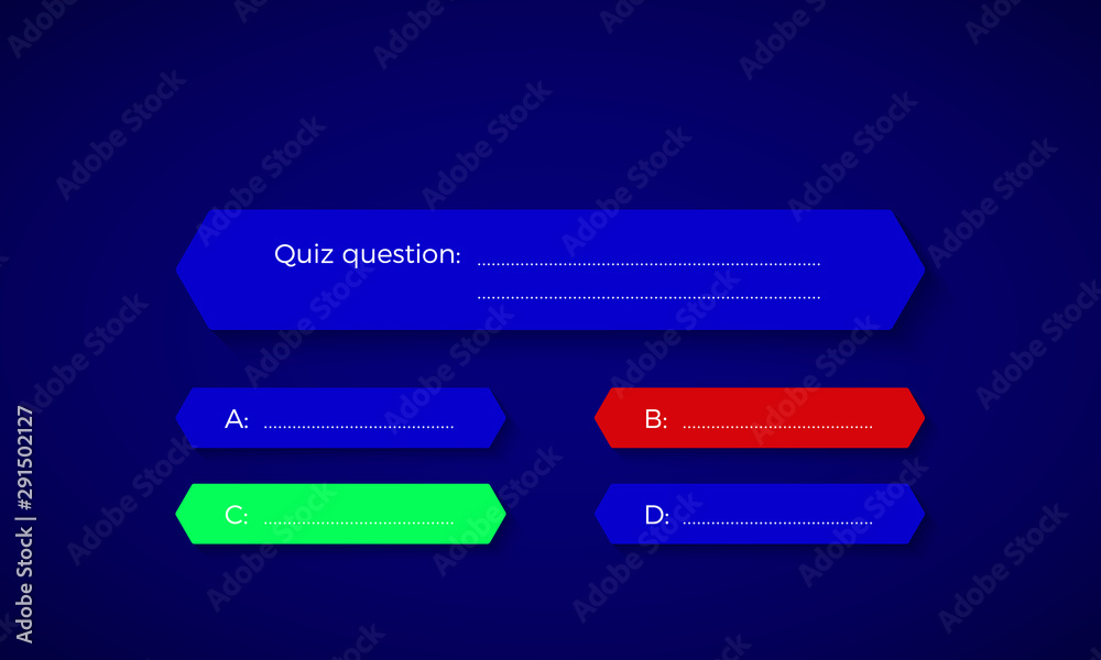 Design of quiz in blue color. Question and four answer option. Correct ...
