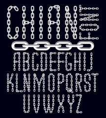 Poster - Vector font, trendy typescript can be used in poster creation. Capital decorative letters created using chrome chain, linkage.