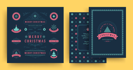 Christmas labels and badges vector design elements set with greeting card template.