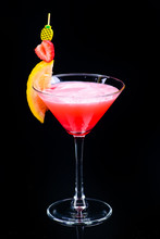 Classic Pink Panther Cocktail With Reflection On Dark Background