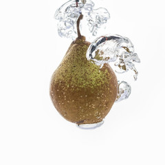 Poster - Beautiful fresh pear in water bubble white background.