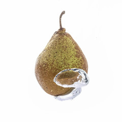 Poster - Beautiful fresh pear in water bubble white background.