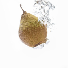 Poster - Beautiful fresh pear in water bubble white background.