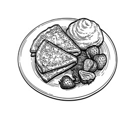 Wall Mural - Ink sketch of blini with sour cream