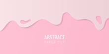 Pink Abstract Paper Cut Slime Background. Banner With Slime Abstract Background With Pink Paper Cut Waves. Vector Illustration.