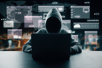 Wall Mural - Hacker with business interface