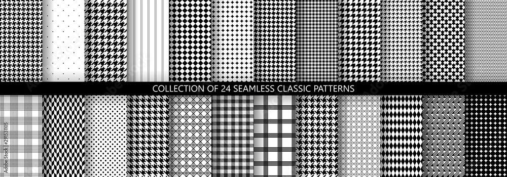Big collection of classic fashion houndstooth seamless geometric ...