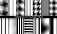 Big Set Of Classic Fashion Houndstooth Seamless Geometric Patterns. Variations Of Pied De Poule Print