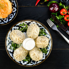 Canvas Print - Manti. Traditional meat dish of the peoples of Central Asia