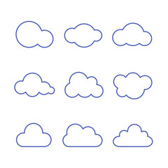 Fototapete - Cloud Icon Set. Vector isolated line flat illustration