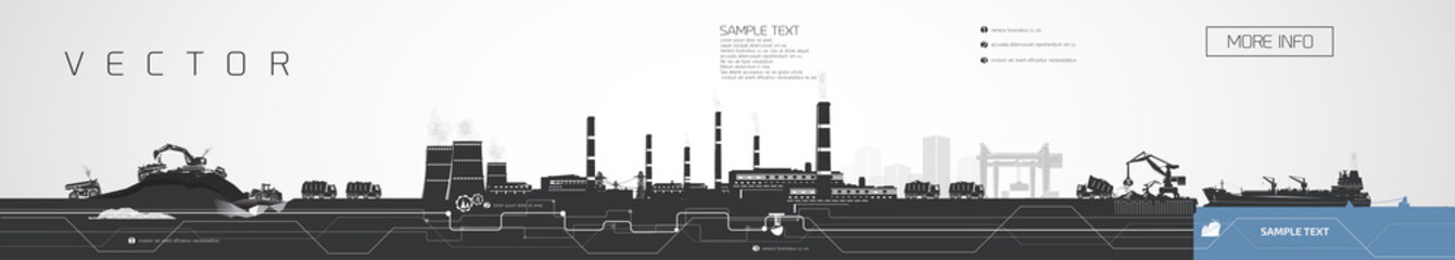 Wall Mural - Mining and processing stages at the factory, infographic.