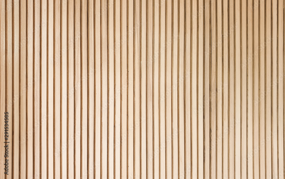 solid wooden battens wall pattern background with natural color finishing - obrazy, fototapety, plakaty 