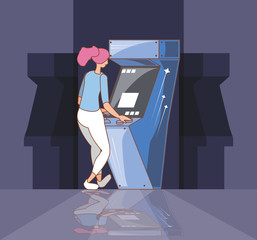 Poster - woman in video game console of coins