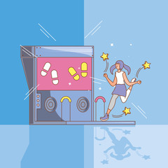 Wall Mural - woman in video game console of coins with dancing steps