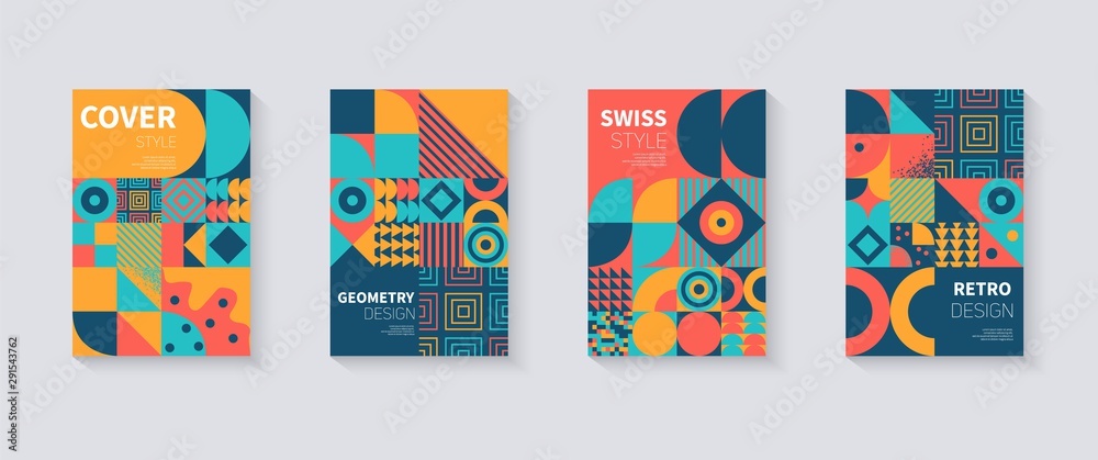 Vintage retro bauhaus design vector covers set Stock Vector | Adobe Stock