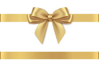 Wall Mural - decorative golden bow with horizontal ribbon isolated on white background. vector illustration