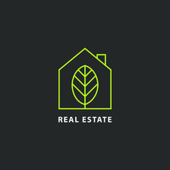 Green real estate logo isolated.  House vector image