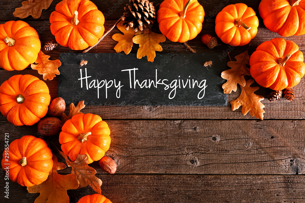 Happy Thanksgiving chalkboard sign with corner border of pumpkins and ...