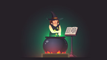 Witch Stirring Poison Brew Potion On Fire