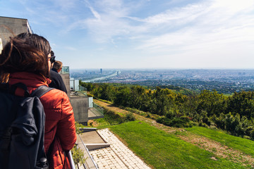 Wall Mural - Vienna Aerial View in Summer end / beginning of Autumn/Fall. Tourists visible on the left hand side