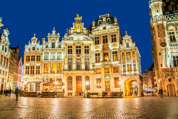 Poster - Grand Place in Brussels in night, Belgium