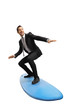 Young businessman standing on a surfing board