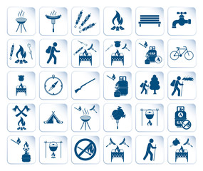 Wall Mural - Set of travel and camping equipment icons