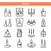 Candle Icons Set In Thin Line Style
