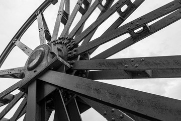 coal mine shaft tower wheel detail greyscale