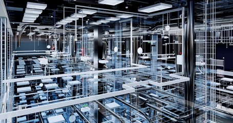 Fototapete - Visualization of the concept of BIM model utilities of the building	