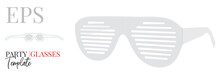 Paper Glasses Template, Vector With Die Cut / Laser Cut Layers. Sunglasses Mock Up,  Party Eye Glasses. Cut And Fold. White, Blank, Isolated Party Sun Glasses On White Background, Perspective View