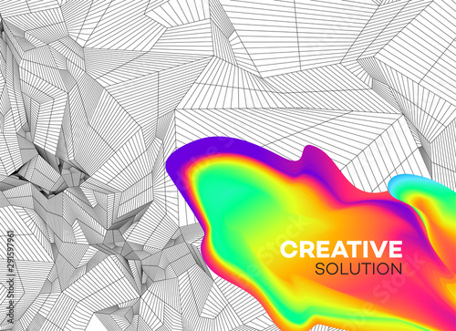 Trendy abstract background with dynamic particles and color flow shape. Moder...