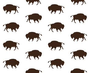Vector seamless pattern of wild american bison silhouette isolated on white background