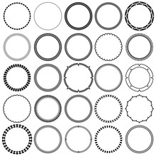 Collection Of Round Decorative Ornamental Border Frames With Clear Background. Ideal For Vintage Label Designs.