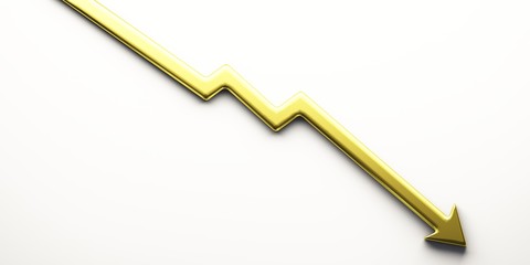 Wall Mural - Finance Decrease Gold Arrow. 3D Render illustration