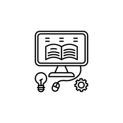 Poster - Book, computer, online icon. Element of university thin line icon
